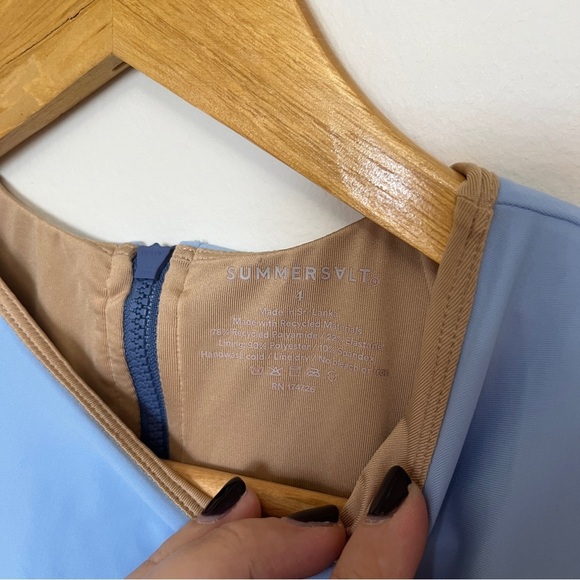 Summersalt The Surf Two-Tone Blue High Neck One Piece Back Zipper Closure 4 - Picture 3 of 4